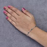 10K White Gold Oval Green Emerald & Diamond Alternating Link Bracelet-2 thumbnail 3