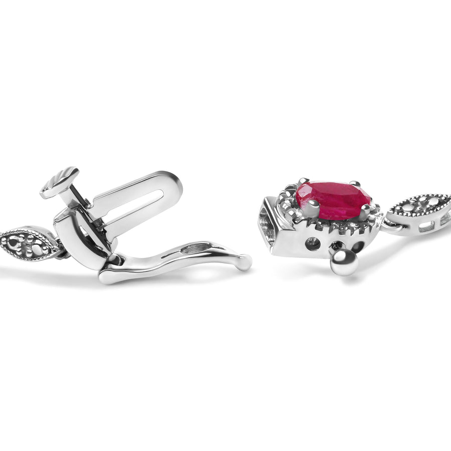 10K White Gold 4.5mm x 3mm Oval Ruby and Diamond Link Bracelet (H-I Color, SI1-SI2 Clarity)  - Size 7