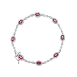 10K White Gold 4.5mm x 3mm Oval Ruby and Diamond Link Bracelet (H-I Color, SI1-SI2 Clarity)  - Size 7