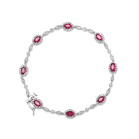 10K White Gold 4.5mm x 3mm Oval Ruby and Diamond Link Bracelet (H-I Color, SI1-SI2 Clarity)  - Size 7