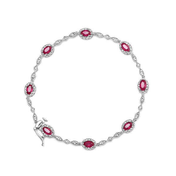 10K White Gold 4.5mm x 3mm Oval Ruby and Diamond Link Bracelet (H-I Color, SI1-SI2 Clarity)  - Size 7