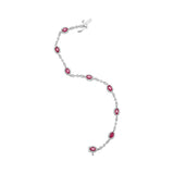 10K White Gold 4.5mm x 3mm Oval Ruby and Diamond Link Bracelet (H-I Color, SI1-SI2 Clarity)  - Size 7