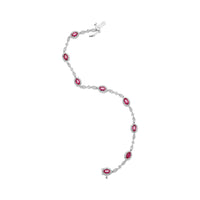 10K White Gold 4.5mm x 3mm Oval Ruby and Diamond Link Bracelet (H-I Color, SI1-SI2 Clarity)  - Size 7