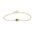 10K yellow gold evil eye bracelet with blue sapphire and diamond accent stones