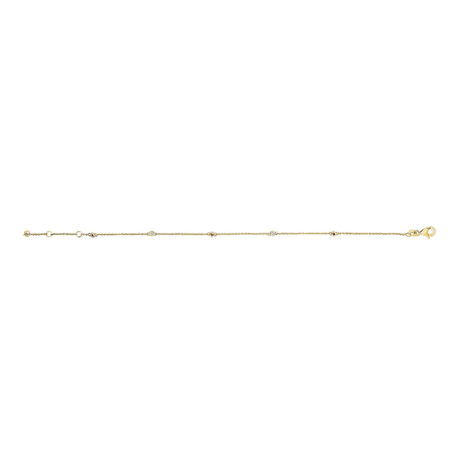 14K Yellow Gold Alternating Red Ruby and White Diamond Bezel Station Chain Bracelet (I-J Color, SI2-I1 Clarity) - 7.5