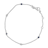 14K White Gold Alternating Blue Sapphire and Diamond Bezel Station Chain Bracelet - Size 7.5 inch-0 thumbnail 1