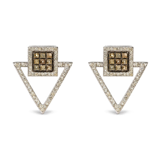 10K White Gold 1 3/8 Cttw Geometric Square and Triangle Diamond Stud Earrings