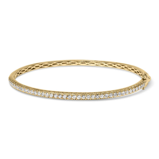 14K gold diamond half-eternity bangle bracelet with round diamond stones