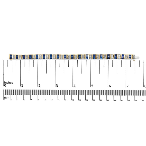 14K Yellow Gold 2/5 Cttw Diamond & 8.0 Cttw Baguette Cut Blue Sapphire Alternating Link Bracelet (G-H Color, VS1-VS2 Clarity) - 7