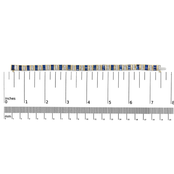 14K Yellow Gold 2/5 Cttw Diamond & 8.0 Cttw Baguette Cut Blue Sapphire Alternating Link Bracelet (G-H Color, VS1-VS2 Clarity) - 7