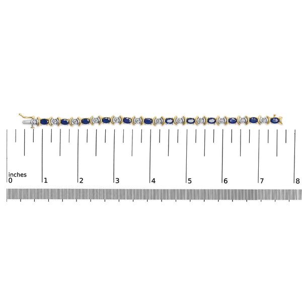 14K Yellow Gold 1.00 Cttw Alternating  Diamond and 6 1/2 Cttw Oval Blue Sapphire Link Bracelet (H-I Color, SI1-SI2 Clarity) - 7