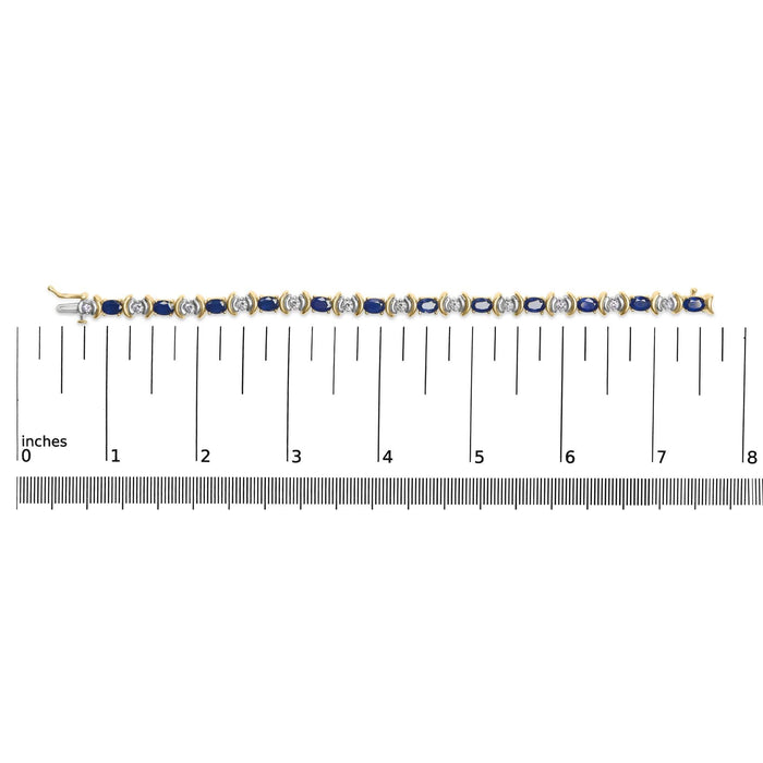 14K Yellow Gold 1.00 Cttw Alternating  Diamond and 6 1/2 Cttw Oval Blue Sapphire Link Bracelet (H-I Color, SI1-SI2 Clarity) - 7