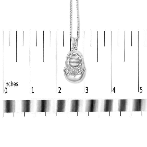 14K White Gold Diamond Accent Baby Shoe with Bow Pendant 18