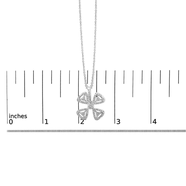 14K White Gold 5/8 Cttw Diamond 4 Leaf Floral Pendant Necklace (H-I Color, I1-I2 Clarity) - 18