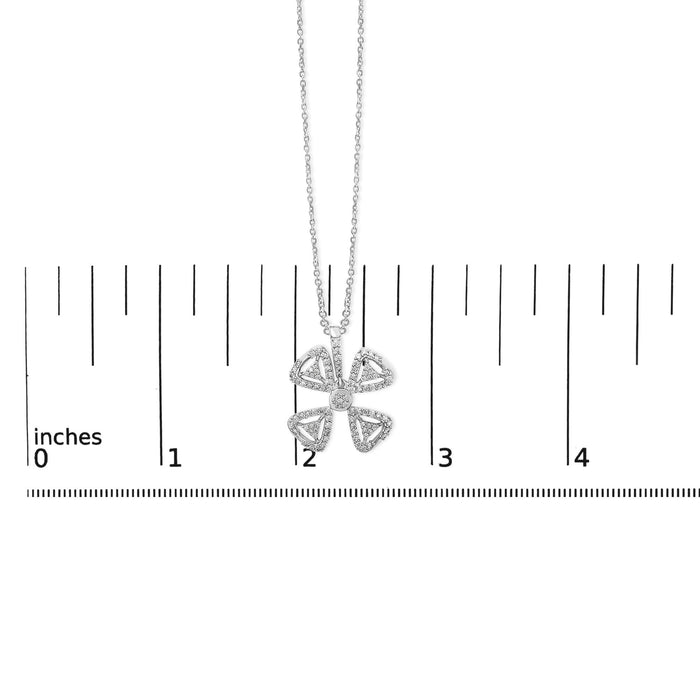 14K White Gold 5/8 Cttw Diamond 4 Leaf Floral Pendant Necklace (H-I Color, I1-I2 Clarity) - 18