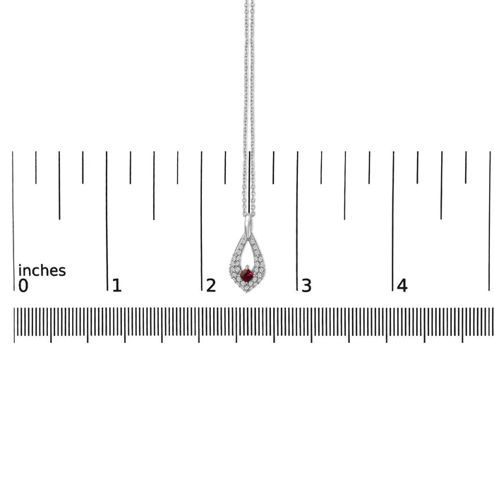 .925 Sterling Silver Created Red Ruby and White Sapphire Pear Shaped Pendant Necklace - 18