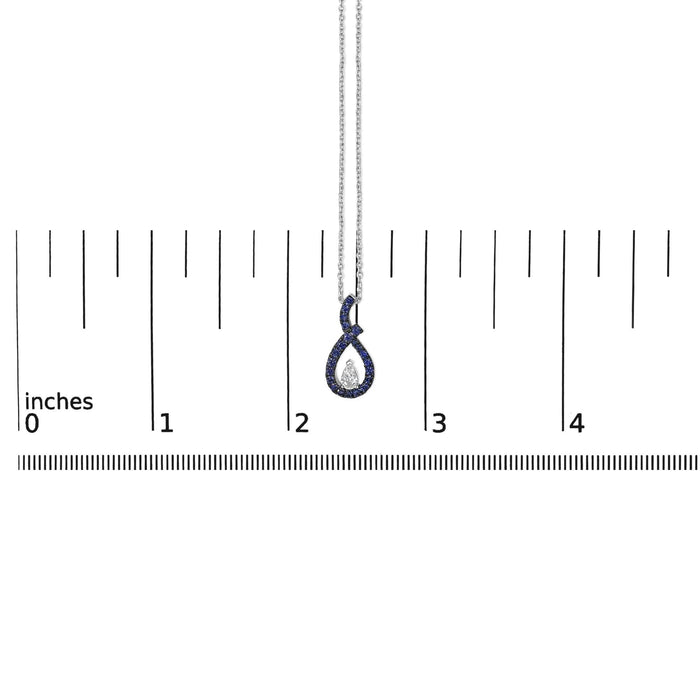 .925 Sterling Silver Created Blue and White Sapphire Teardrop Shaped Pendant Necklace - 18