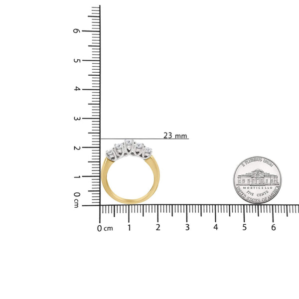 18K Yellow Gold 1.0 Cttw 4 Prong Set Round Cut Diamond Step up 5 Stone Ring Band (F-G Color, SI1-SI2 Clarity)