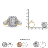 14K Yellow and White Gold 1.00 Cttw Princess and Round Cut Emerald Shaped Halo Diamond Cluster Ring (SI1-SI2 Clarity, H-I Color)-4 thumbnail 5