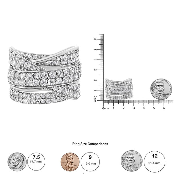 .925 Sterling Silver 2.00 Cttw Round-Cut Diamond Overlapping Bypass Band Ring (I-J Color, I2-I3 Clarity)