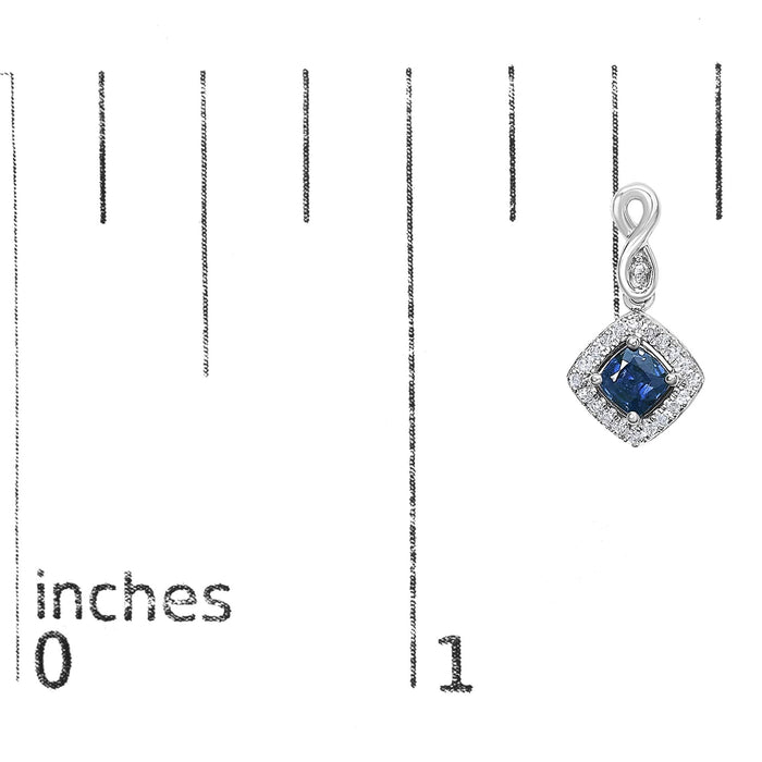 10K White Gold Blue  Sapphire and Diamond Halo Cushion Shaped Drop Earrings (I-J Color, I1-I2 Clarity)