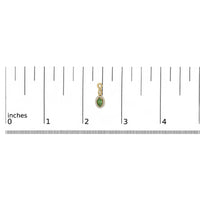 10K Yellow Gold Oval Cut Green Emerald 5x3 mm and 1/7 Cttw Round Diamond Dangle Earrings