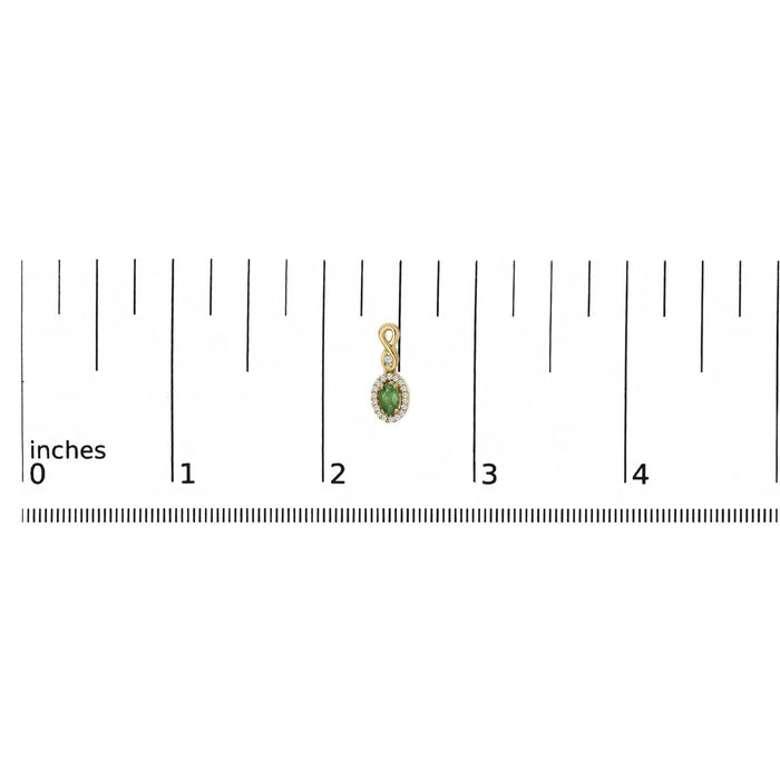 10K Yellow Gold Oval Cut Green Emerald 5x3 mm and 1/7 Cttw Round Diamond Dangle Earrings