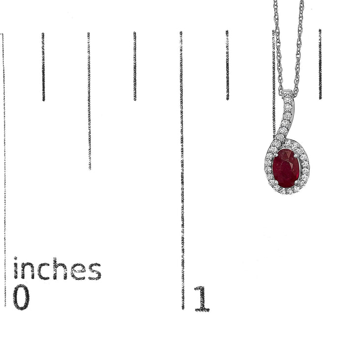 10K White Gold Red Ruby and Diamond Accent Teardrop Pendant Necklace - 18
