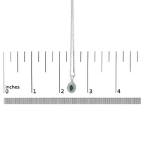 14K White Gold Oval Green Emerald and Diamond Halo Pendant Necklace - 18