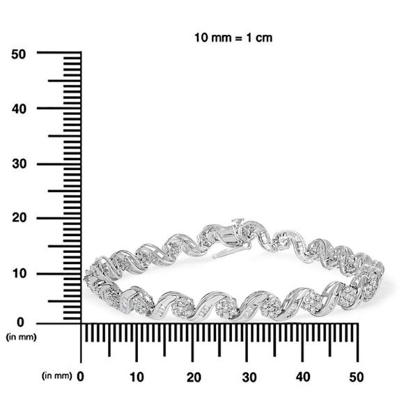10K White Gold 2.00 Cttw Round-Cut and Baguette-Cut Diamond Floral Design Swirl Link 7