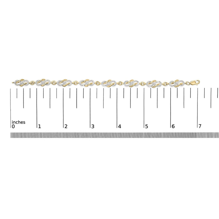 14K Yellow Gold Plated .925 Sterling Silver 1.0 Cttw Diamond Infinity Loop and Swirl Link Bracelet