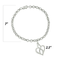 .925 Sterling Silver Open Heart with Center Vertical Infinity Chain Charm Bracelet - Size 7