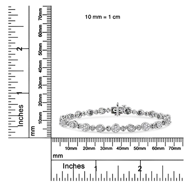 .925 Sterling Silver 1.0 Cttw Diamond Swirl Beaded Link Bracelet (I-J Color, I3-Promo Clarity) - 7.25
