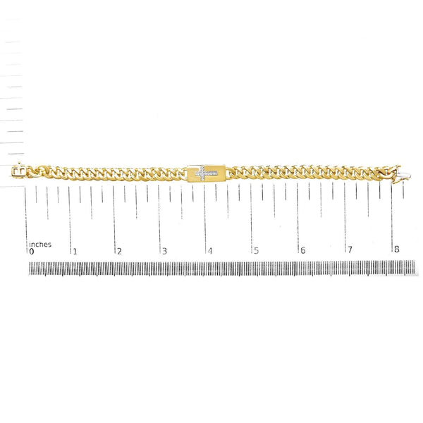 14K Yellow Gold Plated .925 Sterling Silver Diamond Accent Inlaid Cross Cuban Link Bracelet (I-J Color, I3 Clarity)-  7.25