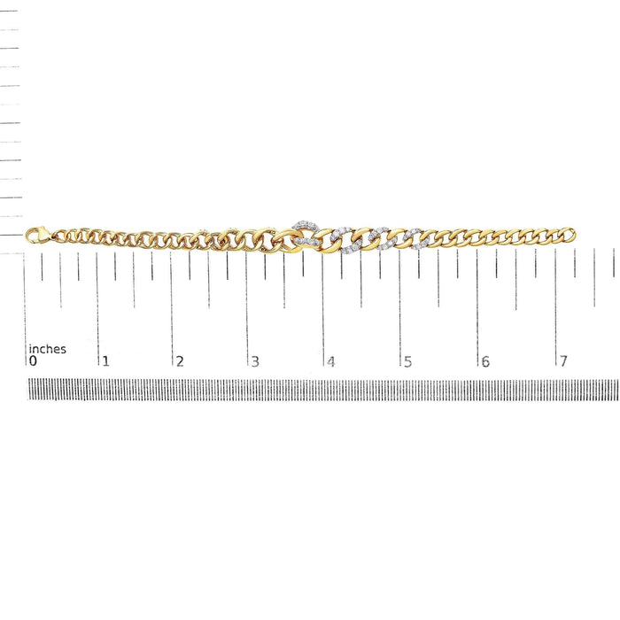 14K Yellow Gold Plated .925 Sterling Silver 1 1/4 Cttw Diamond Cuban Chain Link Bracelet (I-J Color, I3 Clarity)-  7.25