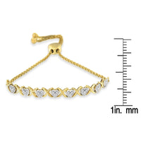 10K Yellow Gold over .925 Sterling Silver 1/10 Cttw Diamond Heart and X-Link 6”-9” Adjustable Bolo Bracelet (H-I Color, I2-I3 Clarity)