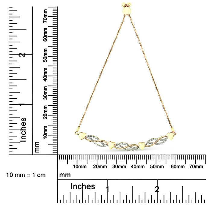 14K Yellow Gold Plated .925 Sterling Silver 1/10 Cttw Diamond Wave and Hearts Bolo Bracelet (I-J Color, I2-I3 Clarity) - 4