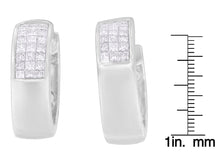 14K White Gold 1 1/8 cttw Princess and Round Cut Diamond Huggie Earrings (H-I, VS1-VS2)-3