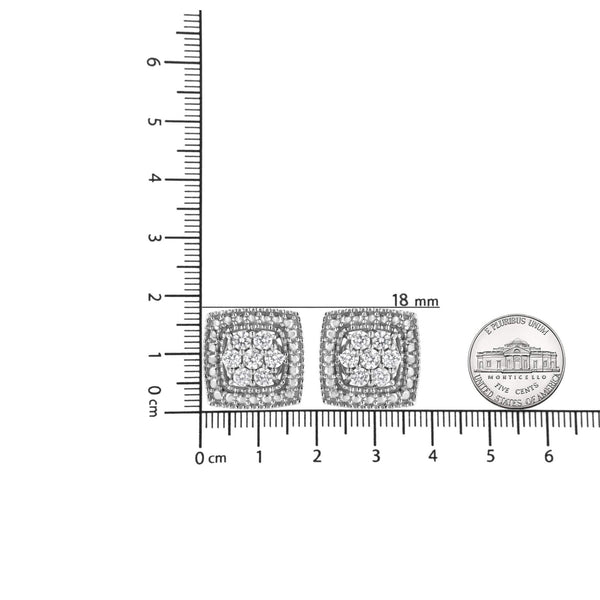 .925 Sterling Silver 1/2 Cttw Diamond Miligrain Square Shape Stud Earrings (I-J Color, I2-I3 Clarity)
