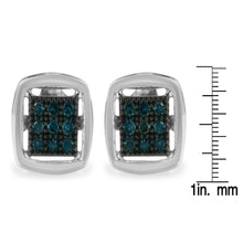 Sterling Silver Rose Cut Treated Blue Diamond Square Stud Earring (0.25 cttw, Blue Color, I2-I3 Clarity)-4
