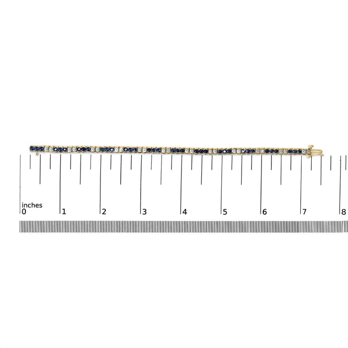 14K Yellow Gold 1 3/4 Cttw Diamond and 5.0 Cttw Blue Sapphire Bezel Set Tennis Bracelet (G-H Color, SI1-SI2 Clarity) - 7