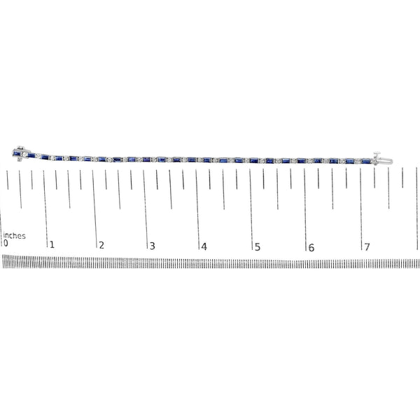 14K White Gold 1 1/10 Cttw Diamond and Blue Sapphire Alternating Link Tennis Bracelet (I-J Color, SI2-I1 Clarity) - 7