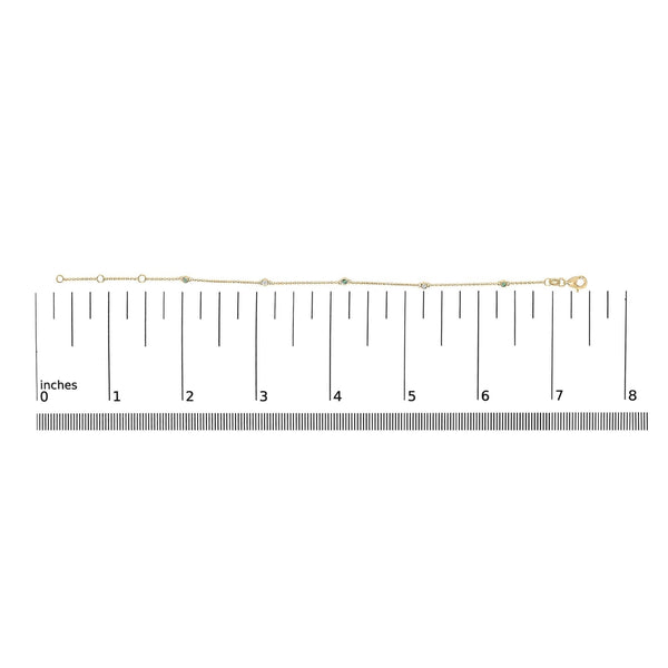 14K Yellow Gold Alternating Green Emerald and Diamond Bezel Station Chain Bracelet - Size 7.5 inch