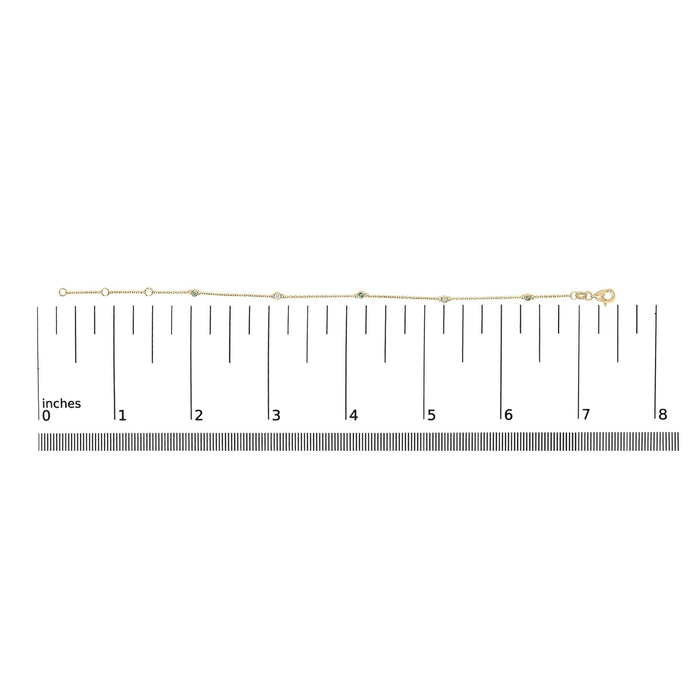 14K Yellow Gold Alternating Green Emerald and Diamond Bezel Station Chain Bracelet - Size 7.5 inch