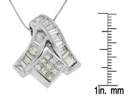14K White Gold 1 7/8 cttw Princess and Baguette Cut Mixed Geometry Diamond Pendant Necklace (G-H, SI1-SI2)