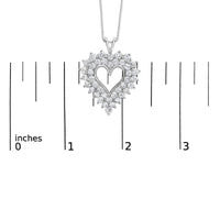 925 Sterling Silver 4.0 Cttw Diamond Two Row Open Heart 18