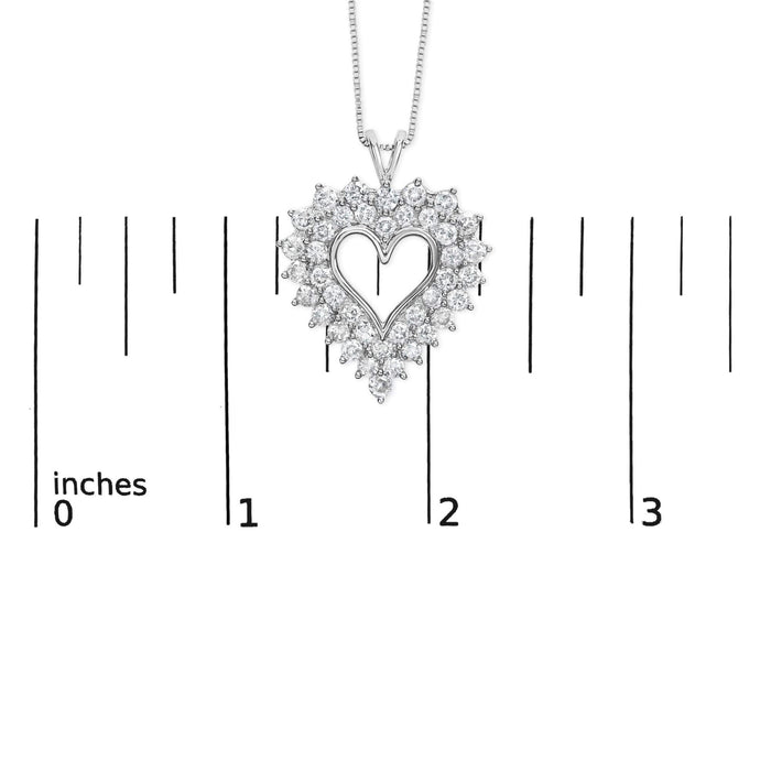 925 Sterling Silver 4.0 Cttw Diamond Two Row Open Heart 18