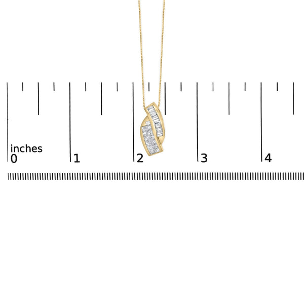 14k Yellow Gold 1 1/3 Cttw Princess and Baguette-cut Diamond Double Curved Pendant Necklace (H-I Color ,VS1-VS2 Clarity) - NO CHAIN INCLUDED