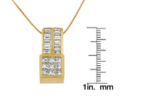 14K Yellow Gold 1 1/4 cttw Princess and Baguette Cut Geometric Inspired Diamond Pendant Necklace (H-I, VS1-VS2)