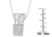 14K White Gold 1 1/3 cttw Princess and Baguette Cut Diamond Sparkling Shapes Pendant Necklace (H-I, SI1-SI2)